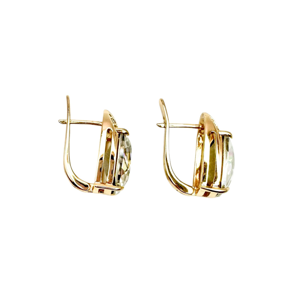 Waterproof Earrings Rose Gold Art Deco Cushion-Cut Green Zirconia 15x10mm Pavé Fan