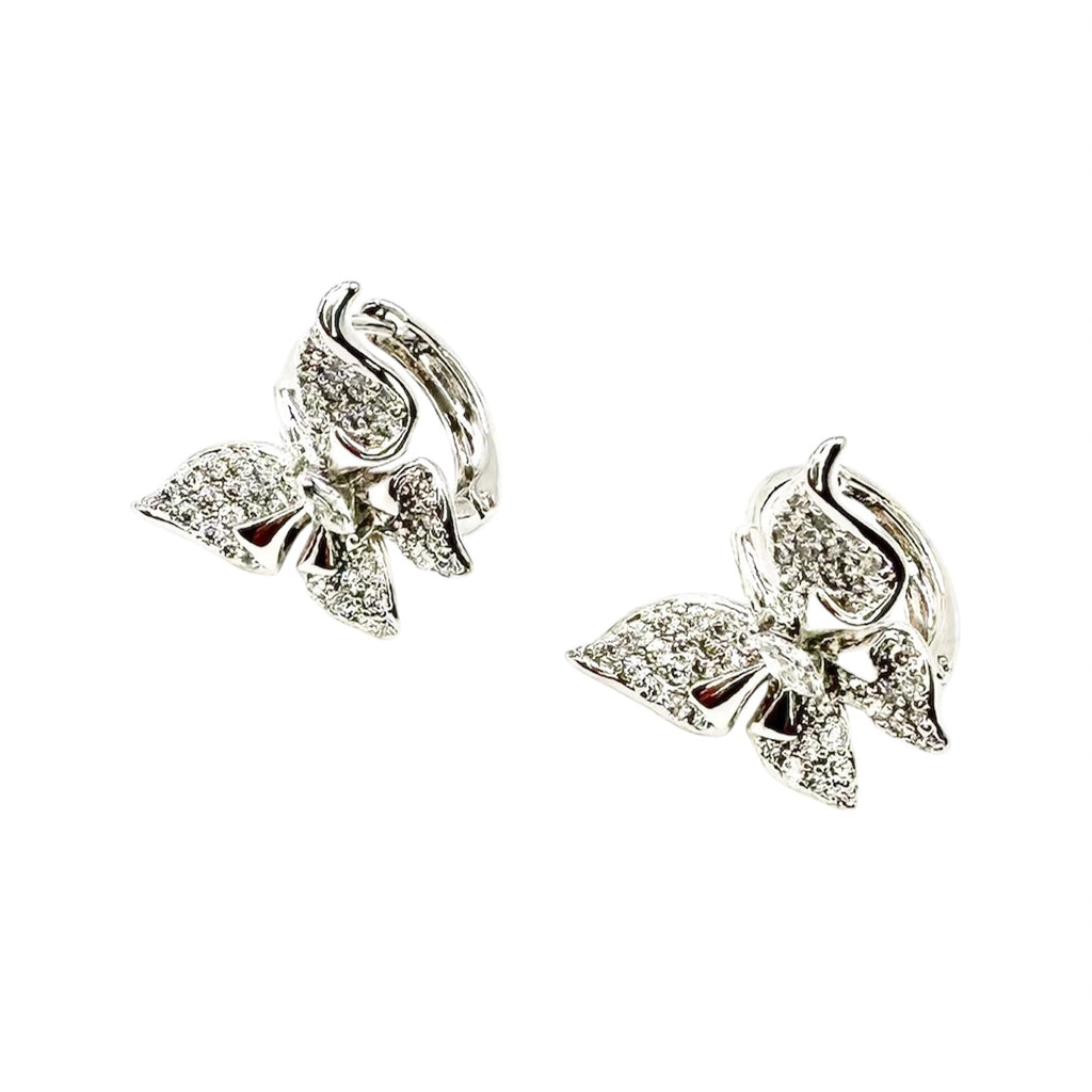 Waterproof Earrings Silver Butterfly Fully Set Crystal Pavé Glamorous Statement