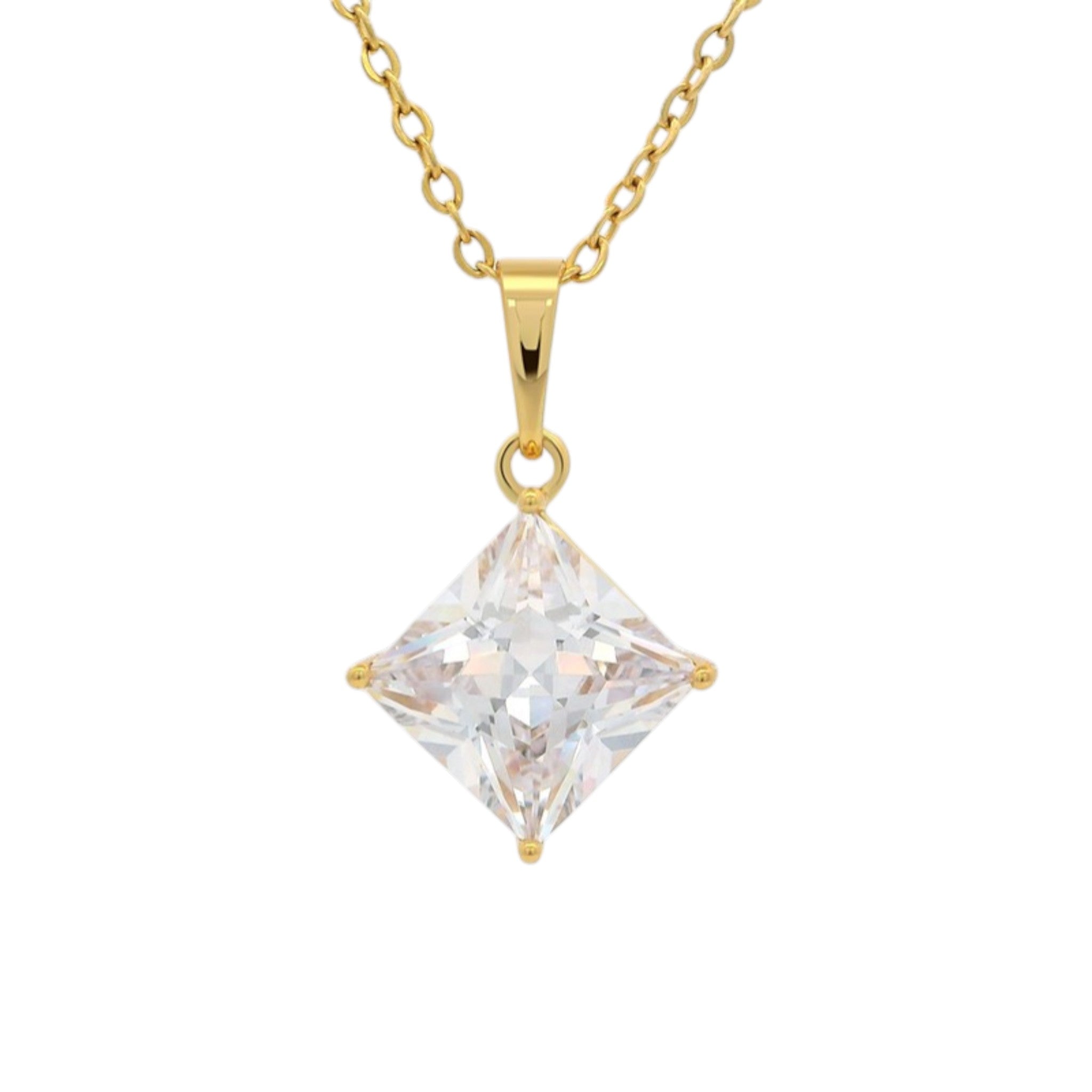Wasserdichte Halskette mit quadratischem Kristall Goldfarbe 1,5cm - Kette 40+5cm
