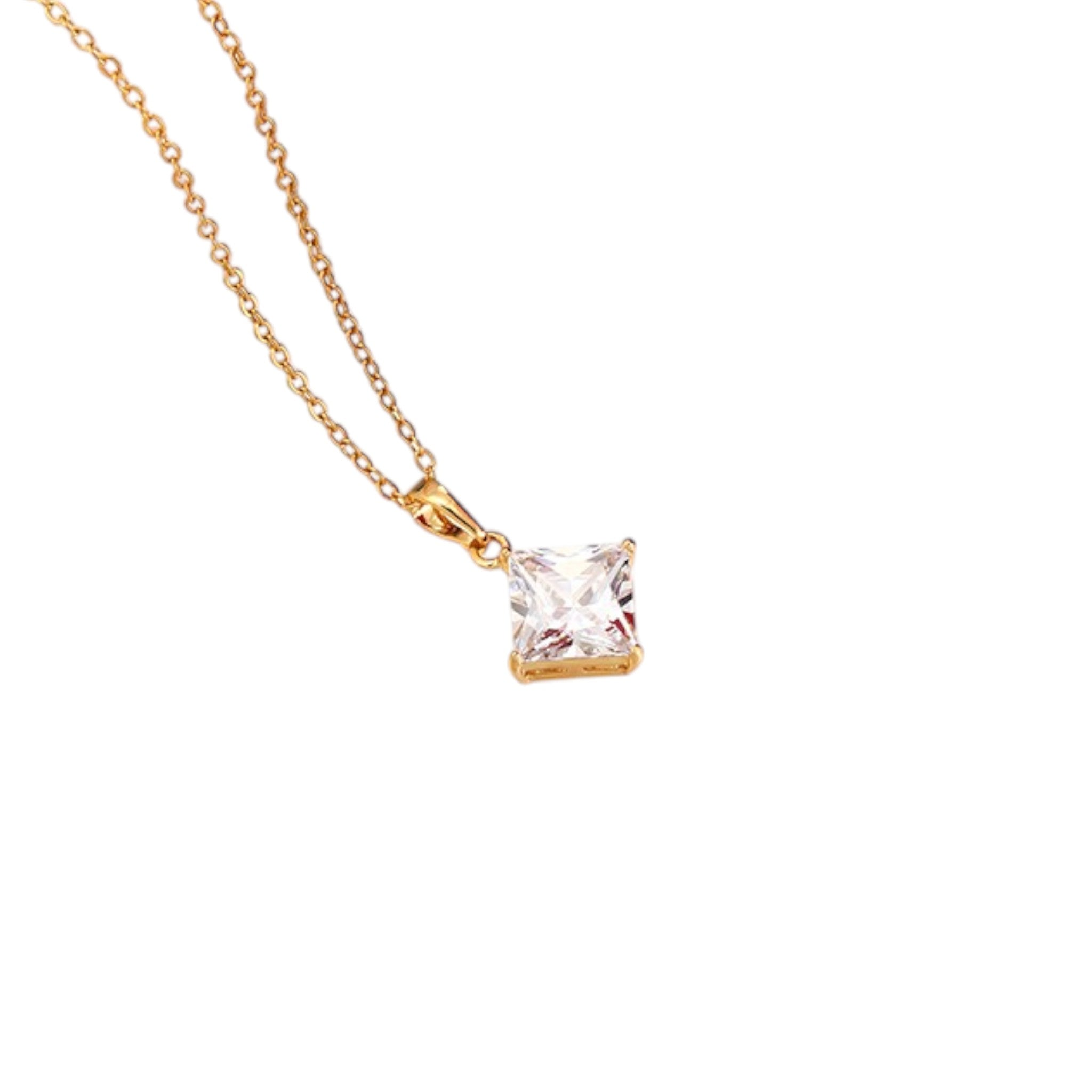 Wasserdichte Halskette mit quadratischem Kristall Goldfarbe 1,5cm - Kette 40+5cm