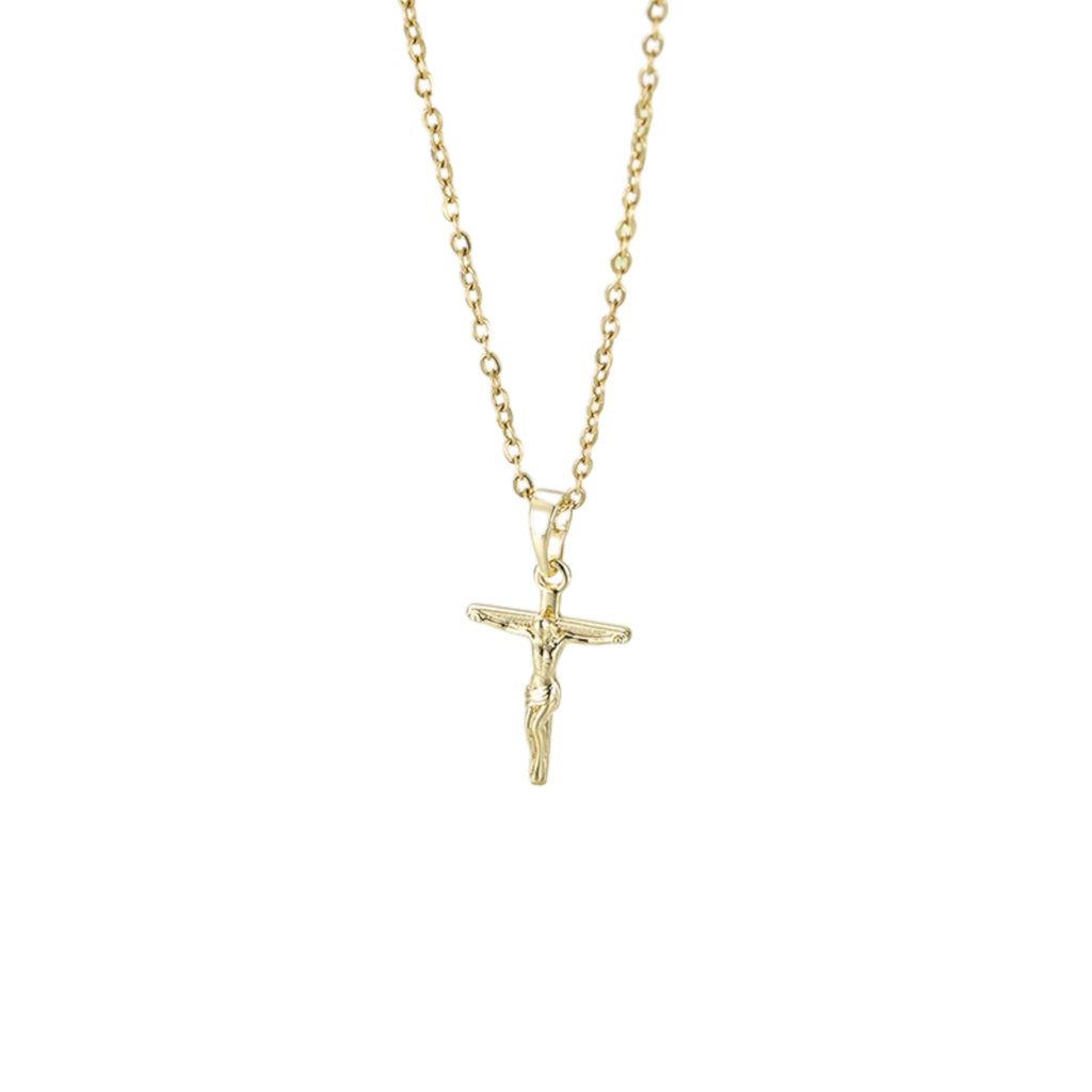 Wasserdichte Halskette mit Kreuz-Anhänger Goldfarbe