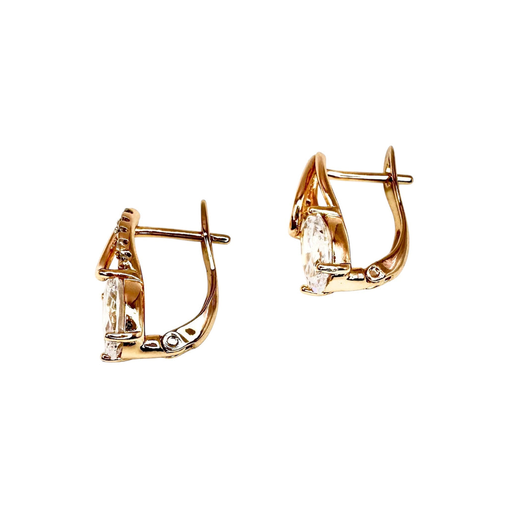 Waterproof Rose Gold Oval White Zirconia 8x6mm Curved Setting Earrings