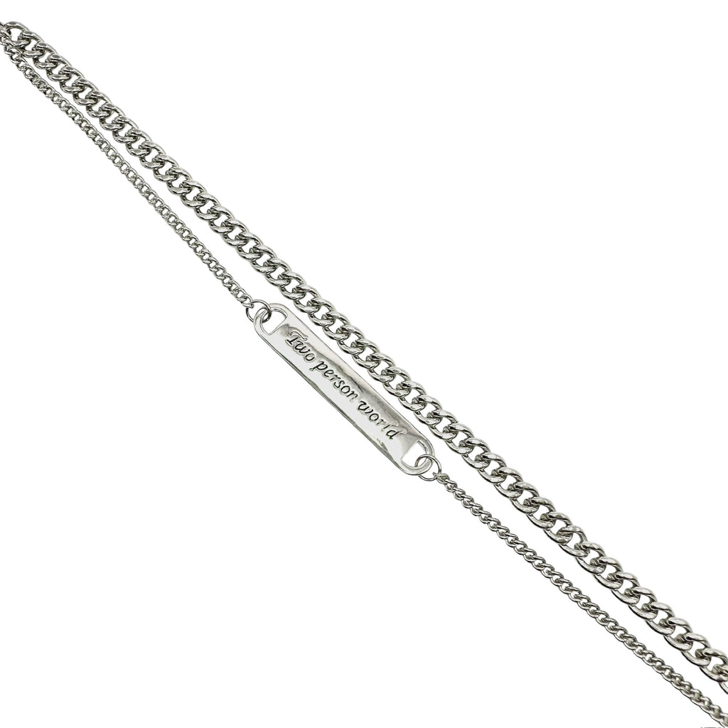 Wasserdichtes Doppel-Panzerkette ID-Platte Armband "Two Person World" Silber 17+3cm