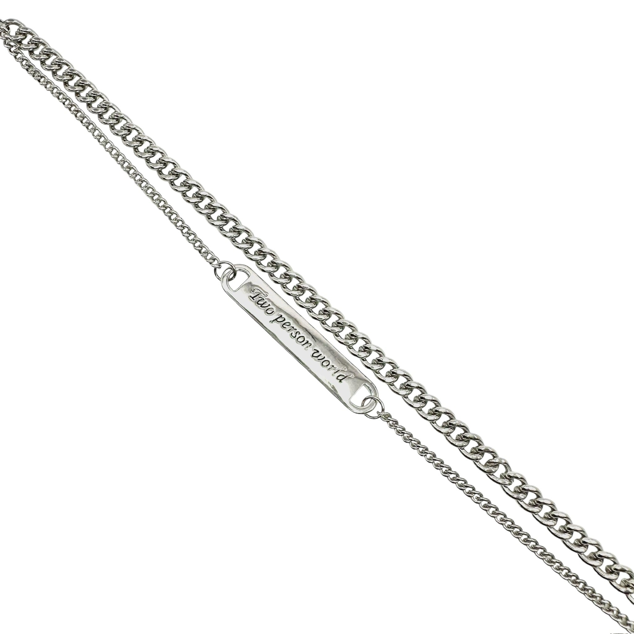 Wasserdichtes Doppel-Panzerkette ID-Platte Armband "Two Person World" Silber 17+3cm
