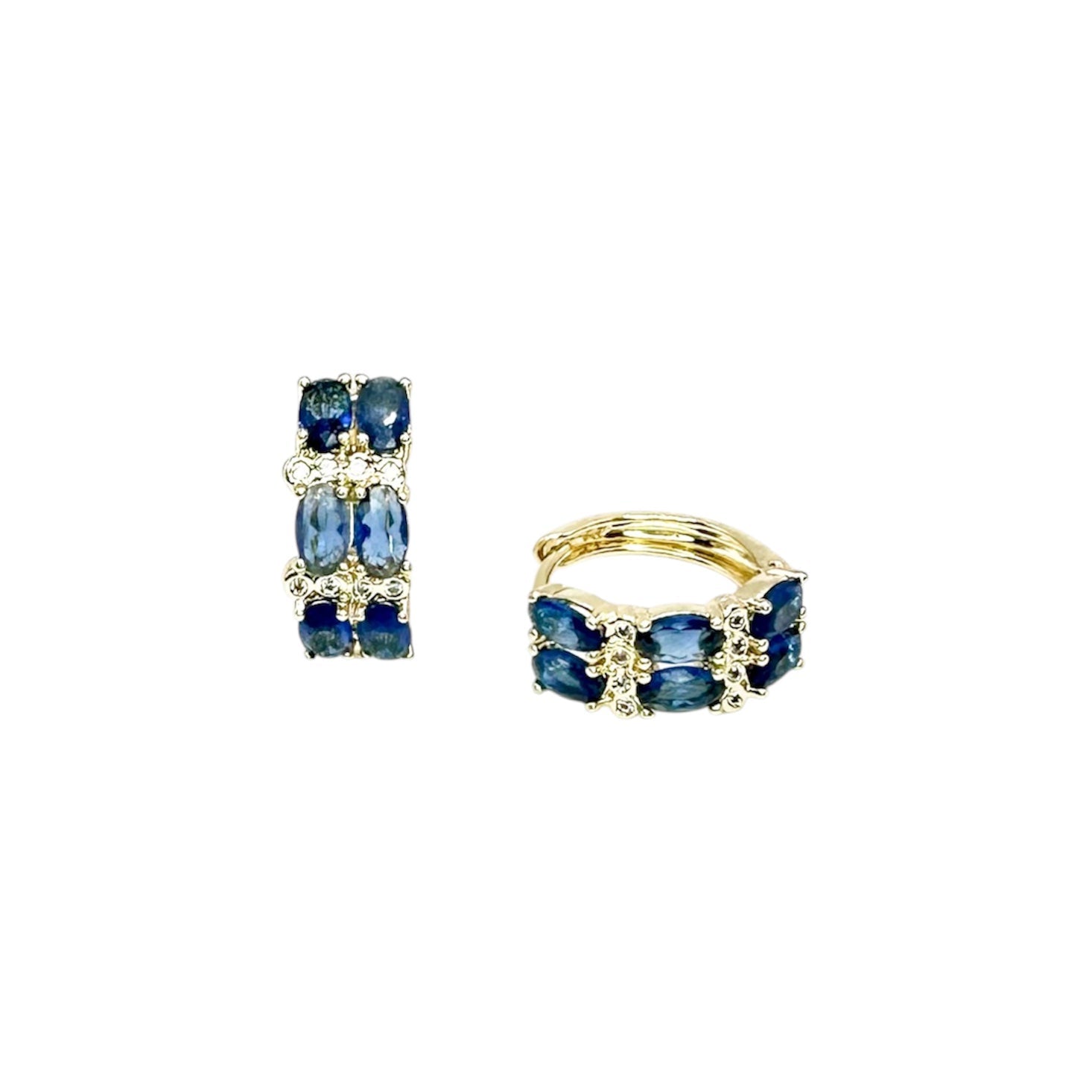 Waterproof Hoop Earrings Gold Color Blue Oval Zirconia