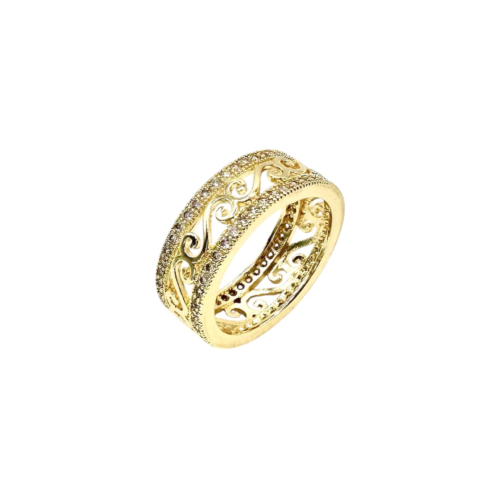 Wasserdichter Filigran-Eternity-Ring mit Zirkonia-Pavé Gold
