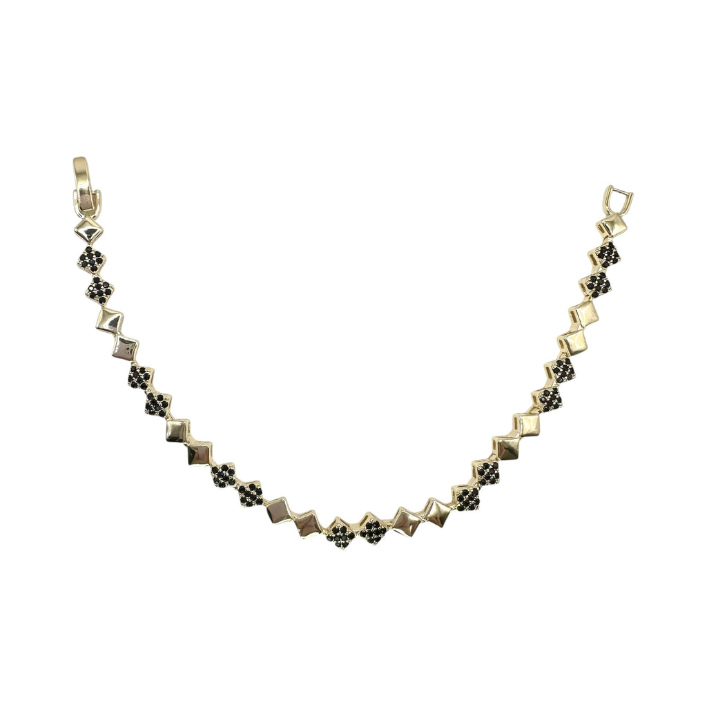 Wasserdichtes Schwarzes Zirkonia Armband, Rauten-Glieder, 5mm, goldfarben