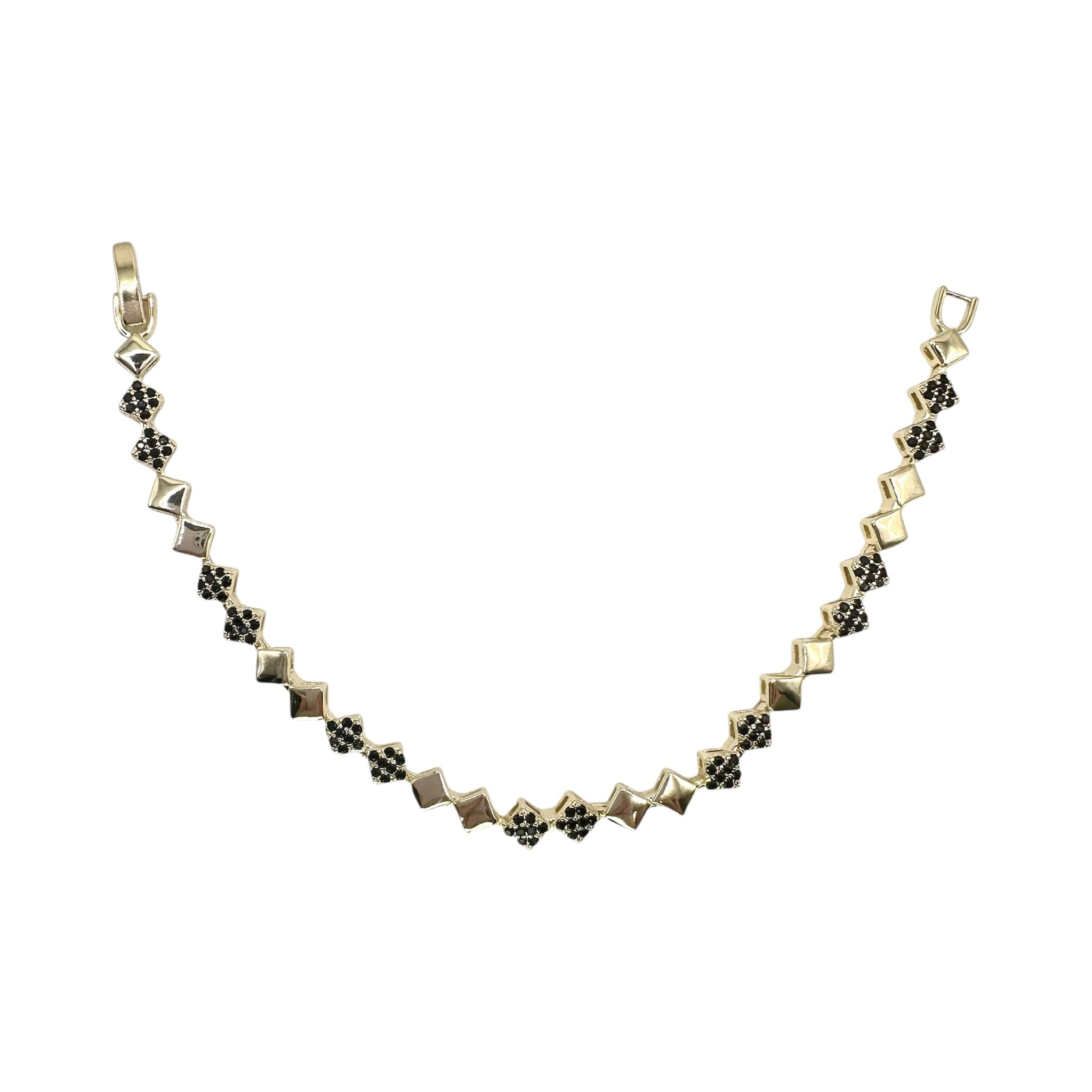 Wasserdichtes Schwarzes Zirkonia Armband, Rauten-Glieder, 5mm, goldfarben