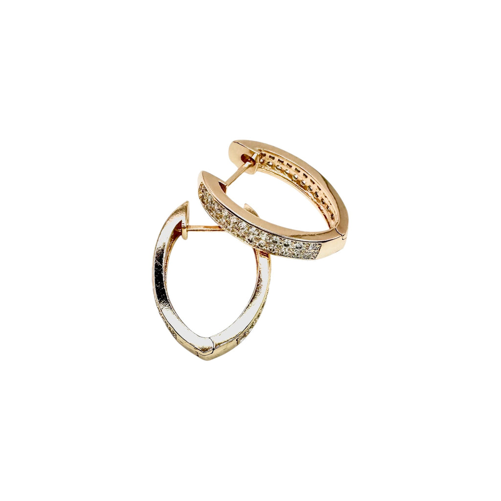 Waterproof Hoop Earrings Rose Gold 2-Row Crystal Pavé Square Wide Hoop
