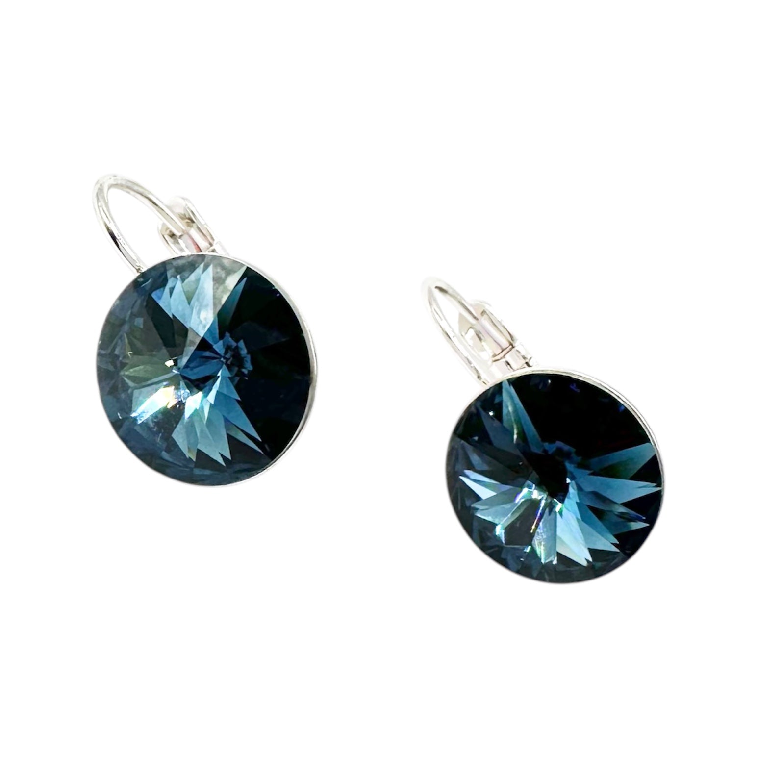 Waterproof Earrings Silver Rivoli Crystal 12mm Denim Blue Montana Bezel Setting