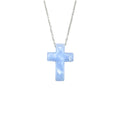Wasserdichte Kreuz-Halskette mit blauem Acryl-Anhänger Silber