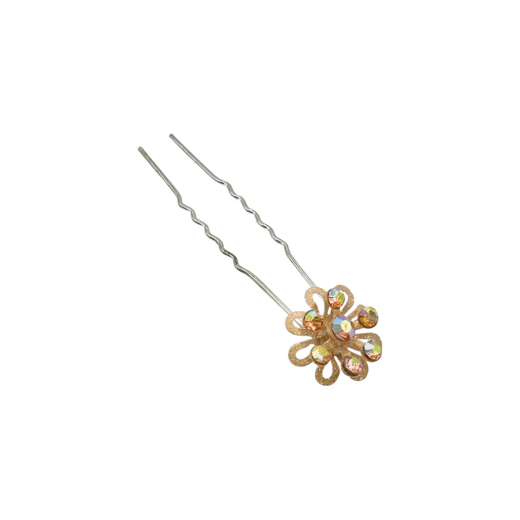 Haarnadel mit Goldblume und AB-Kristallen