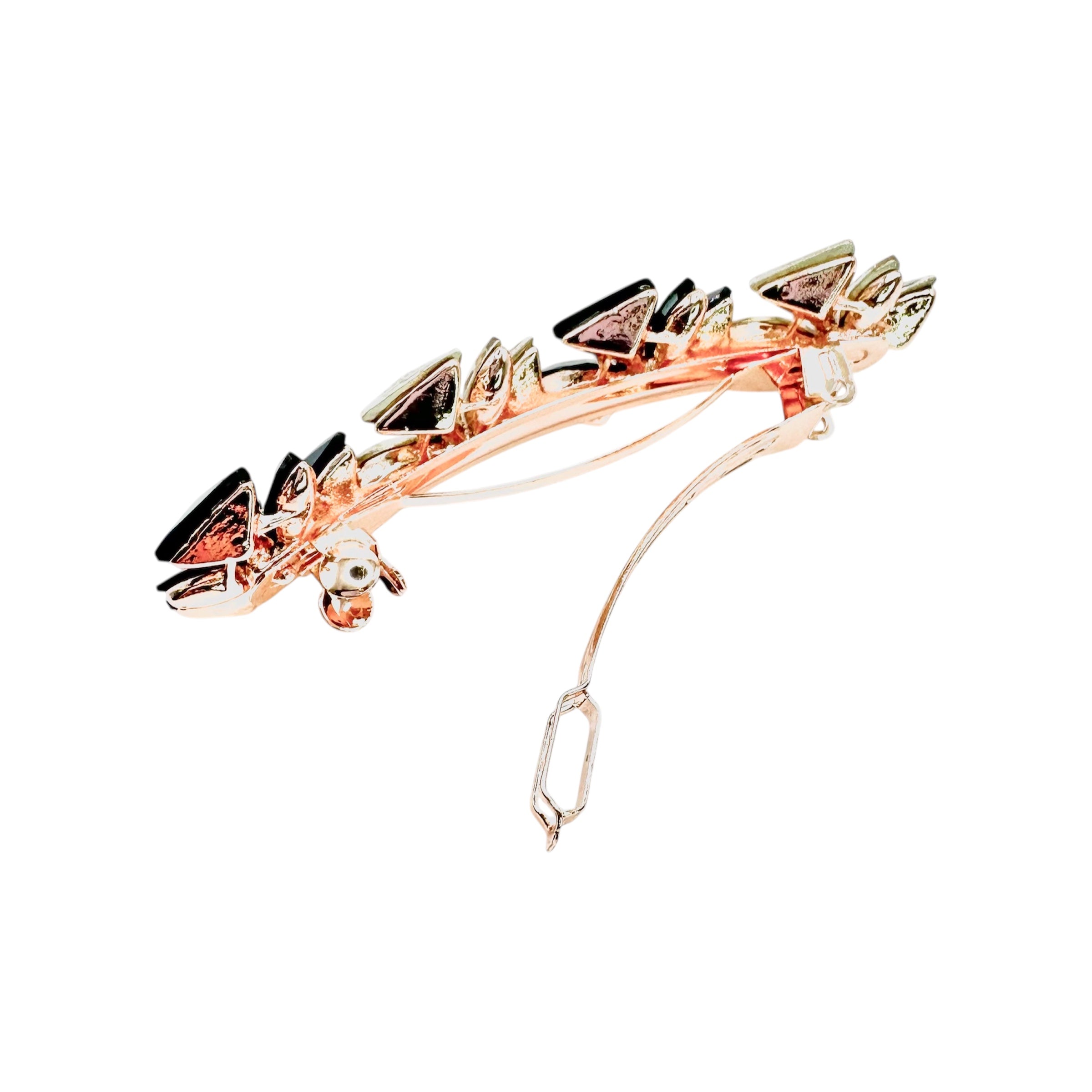 Automatikhaarspange Vierblume Rosegold Dreieck Navette Kristall Schwarz Geometrisch