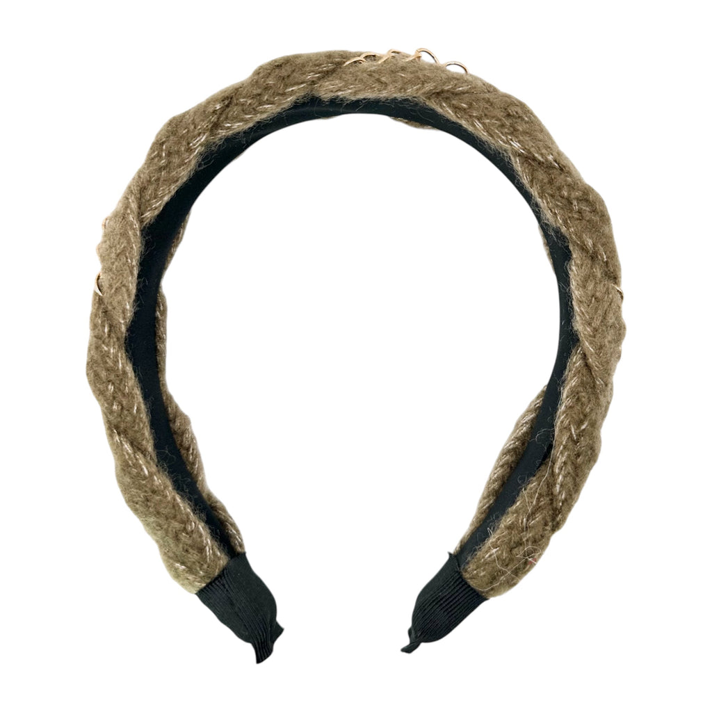Haarreif Khaki Wolle Geflochten Goldkette 35mm