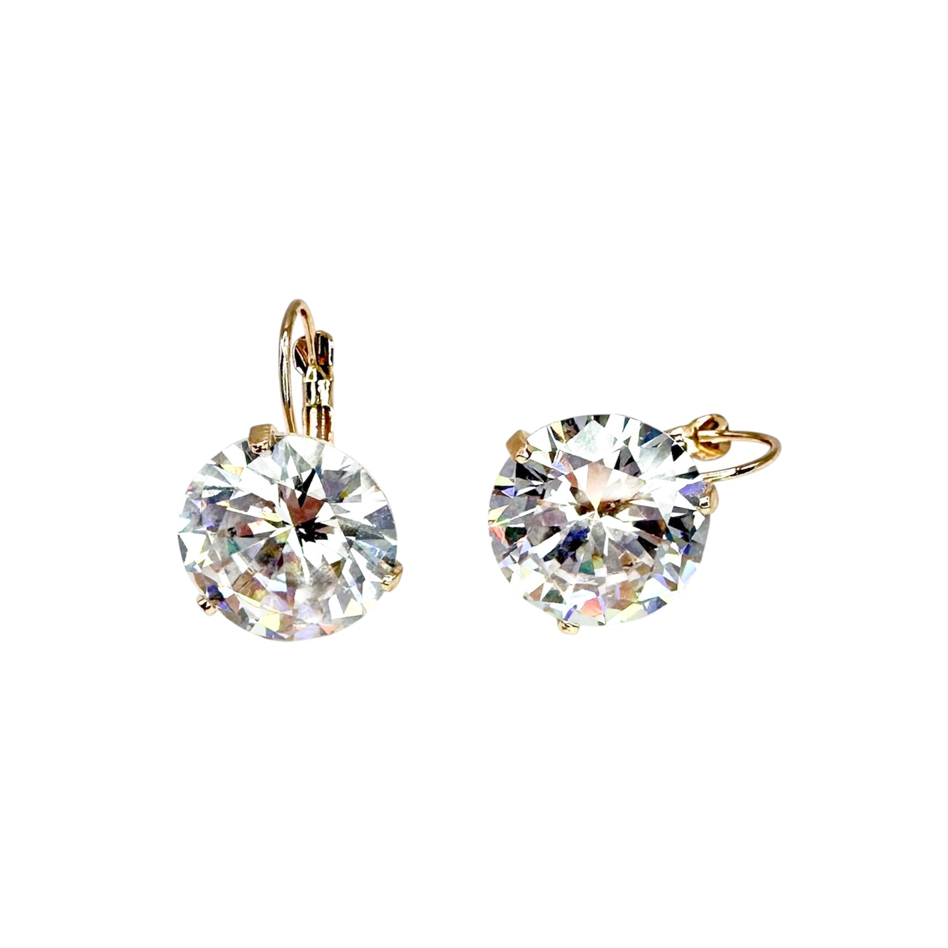 Wasserdichte Ohrringe Gelbgold Runder Zirkonia 14mm 4-Krappen-Fassung