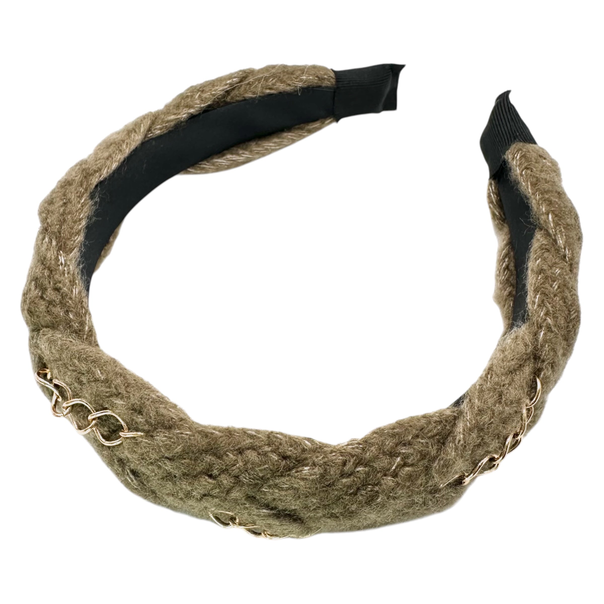 Haarreif Khaki Wolle Geflochten Goldkette 35mm