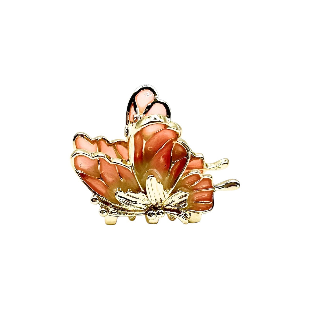 Haarklammer Schmetterling Koralle Gold Emaille 36mm