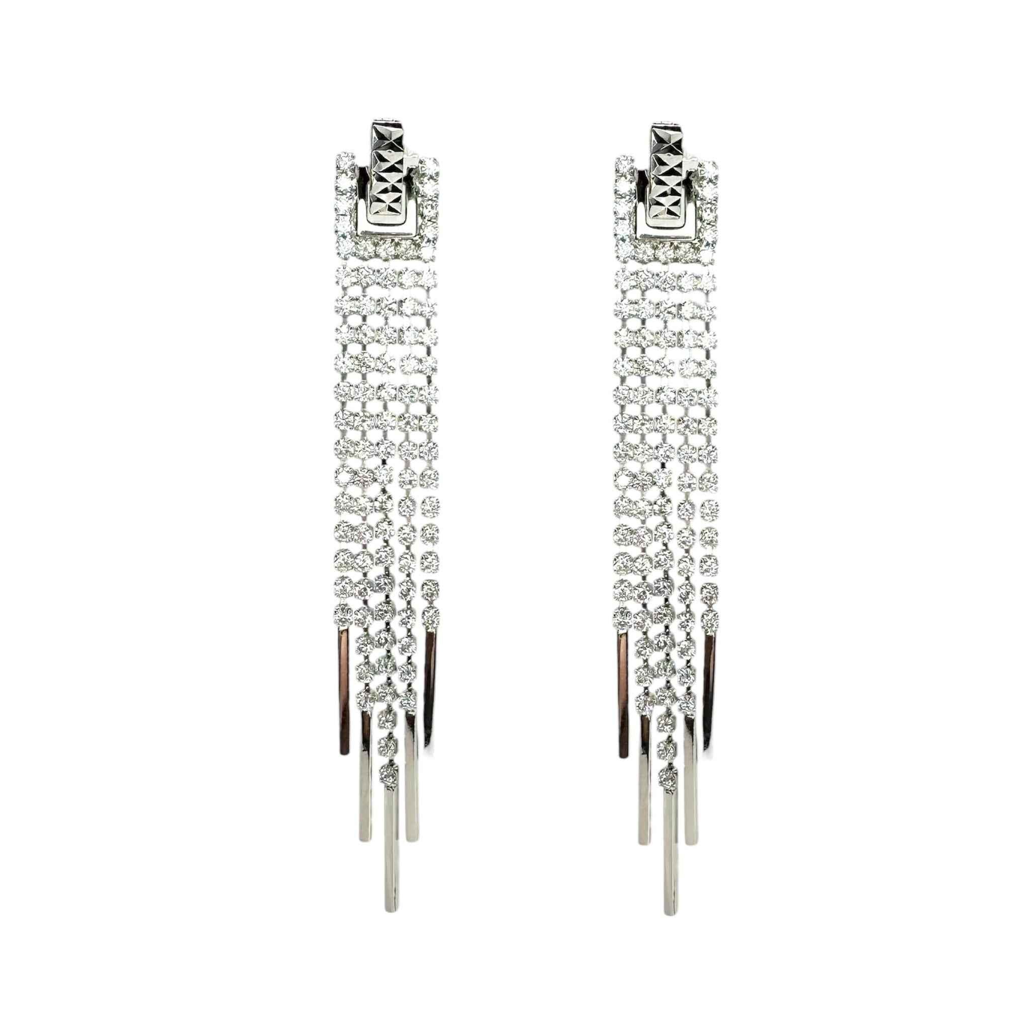 Wasserdichte Zirkonia Pavé Mesh Fringe Ohrstecker Silber
