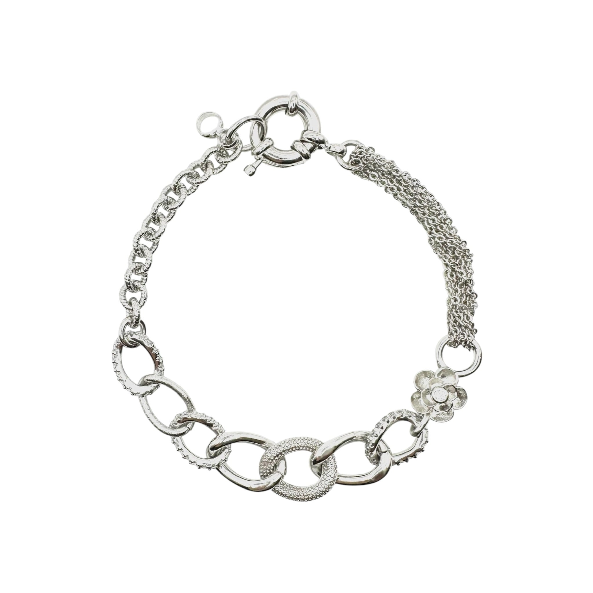 Wasserdichtes Multi-Chain Chunky Glieder Armband Blume Silber 19cm
