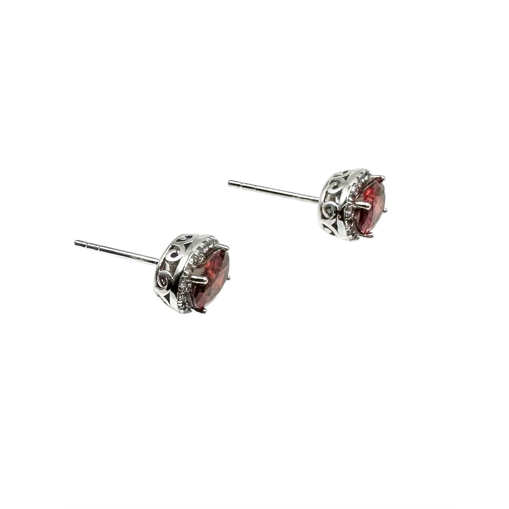 Wasserdichte Rubin Zirkonia Oval Halo Ohrstecker Silber 9x7mm
