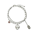 Wasserdichtes Doppelketten Charm Armband Love Herz Initiale Silber 16+3cm