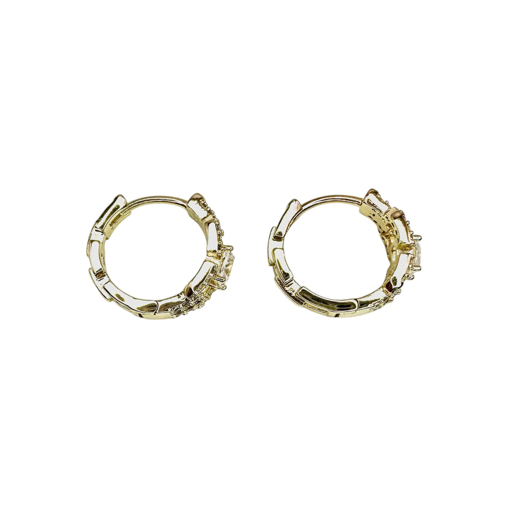 Waterproof Huggie Hoop Earrings Yellow Gold Princess-Cut Zirconia 4mm Tiered Pavé Setting Meander Hoop Art Deco