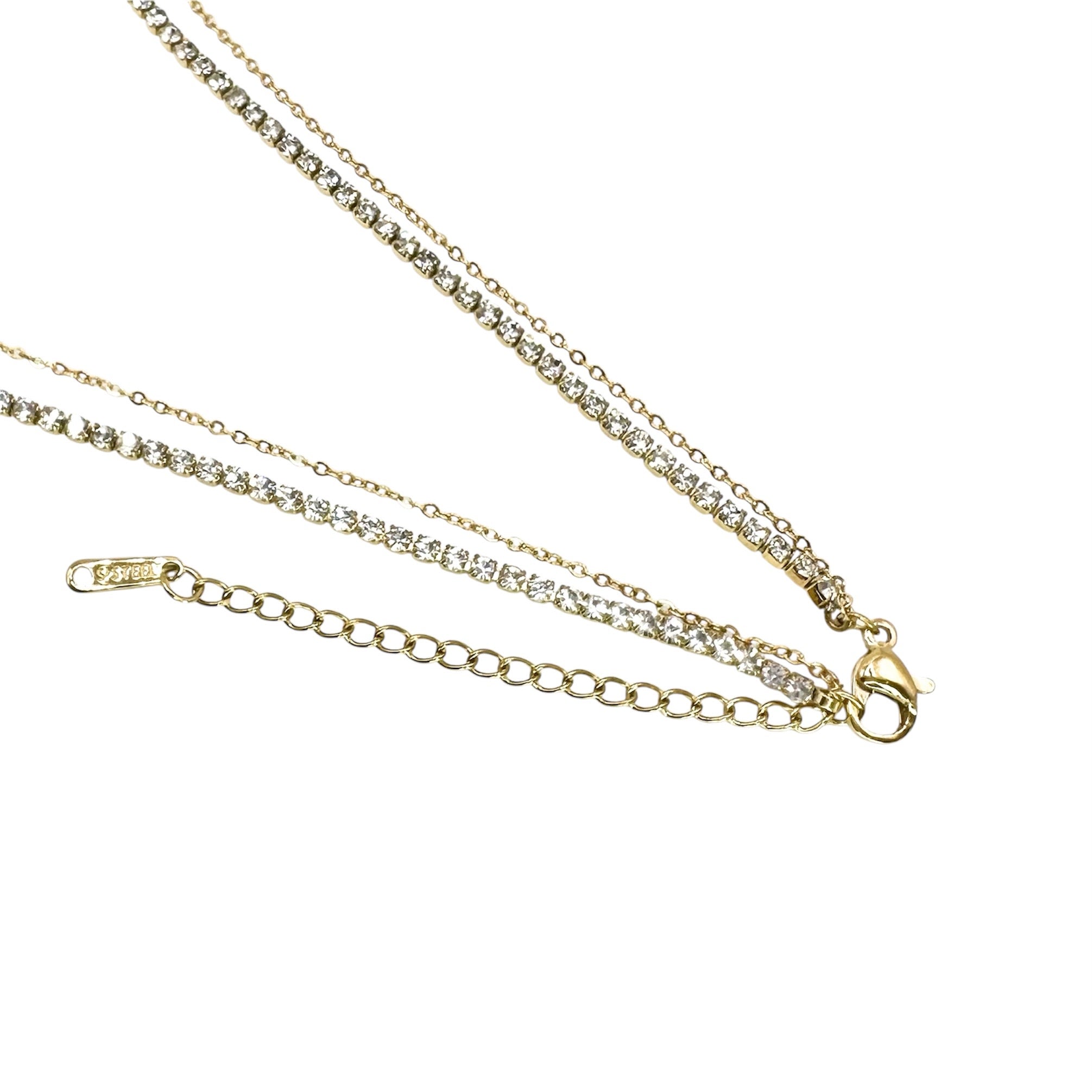 Waterproof Double Chain with Rhinestones and Heart
