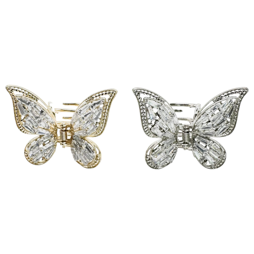 Haarklammer Schmetterling Baguette Kristall Silber Gold