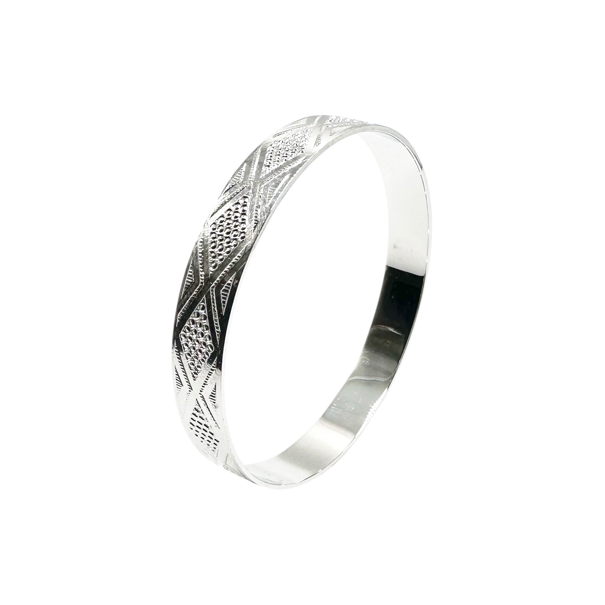 Wasserdichtes Diamantschliff Rauten Slip-On Bangle Armreif Silber