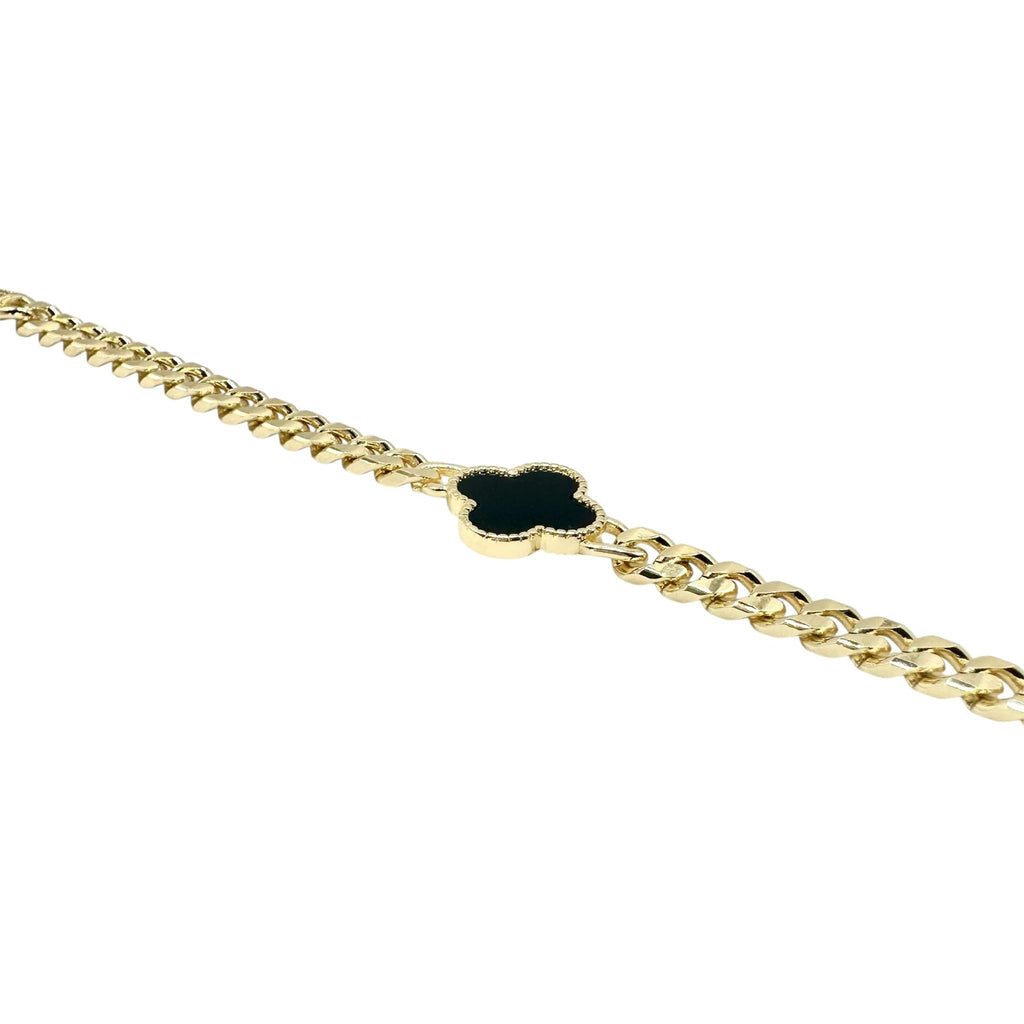 Wasserdichtes Schwarzes Kleeblatt-Armband, kubanische Kette, goldfarben