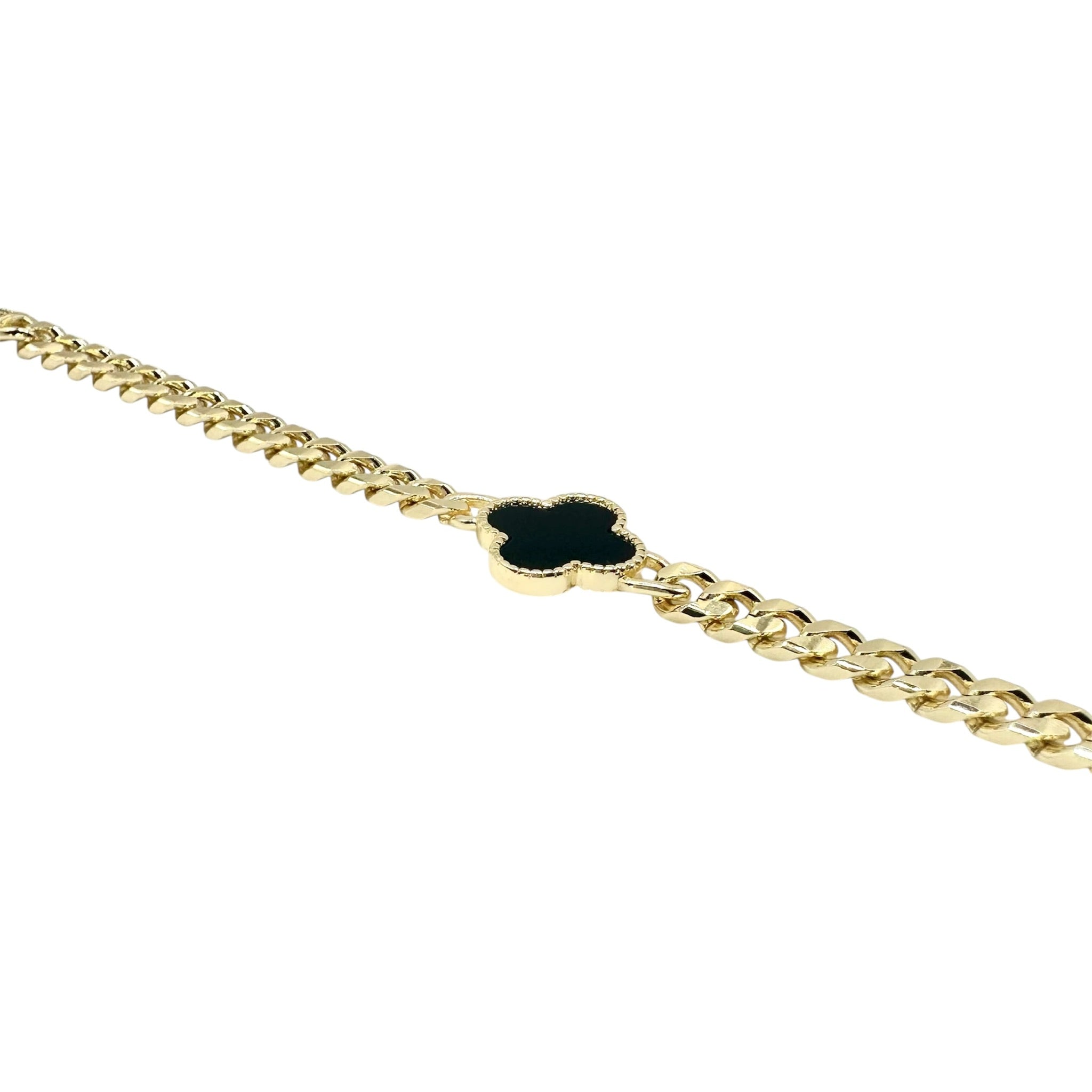 Wasserdichtes Schwarzes Kleeblatt-Armband, kubanische Kette, goldfarben