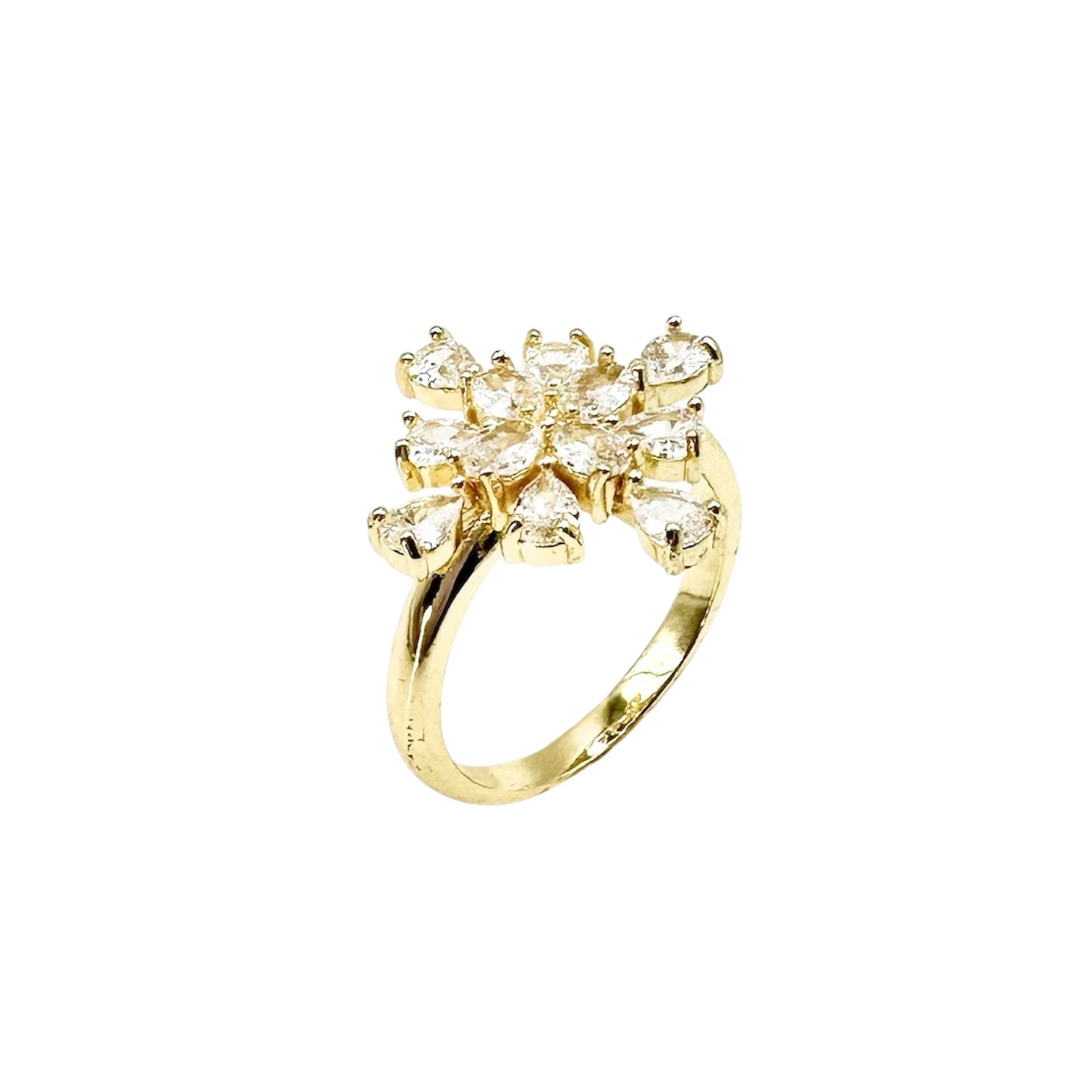 Wasserdichter Blumen-Cocktail-Ring mit Pear-Cut Zirkonia Gold