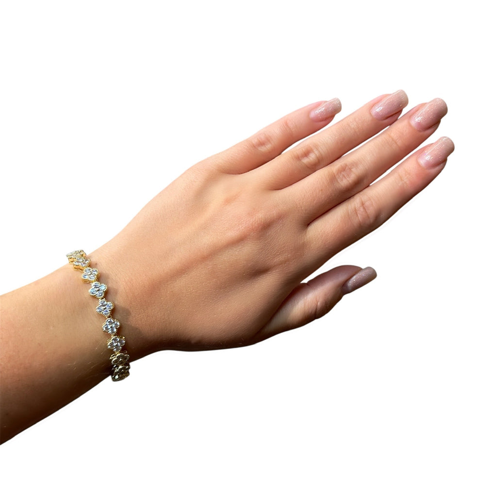 Wasserdichtes Zirkonia Kleeblatt-Armband, goldfarben