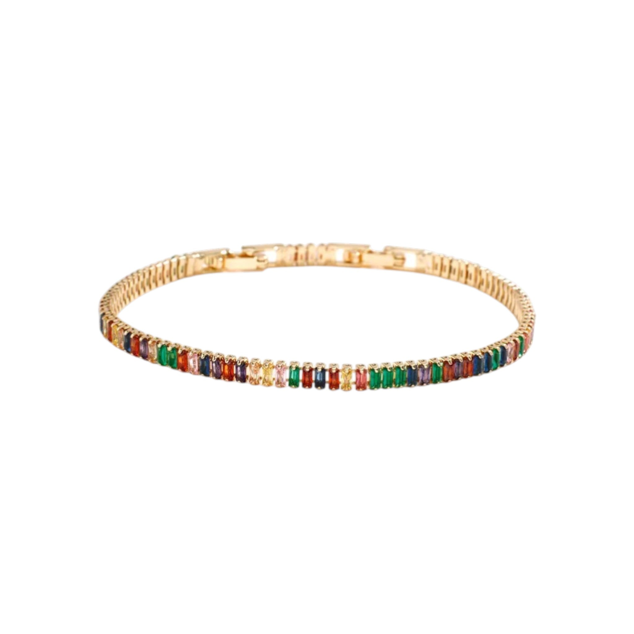 Wasserdichtes Armband mit bunten Kristallen Goldfarbe 19cm