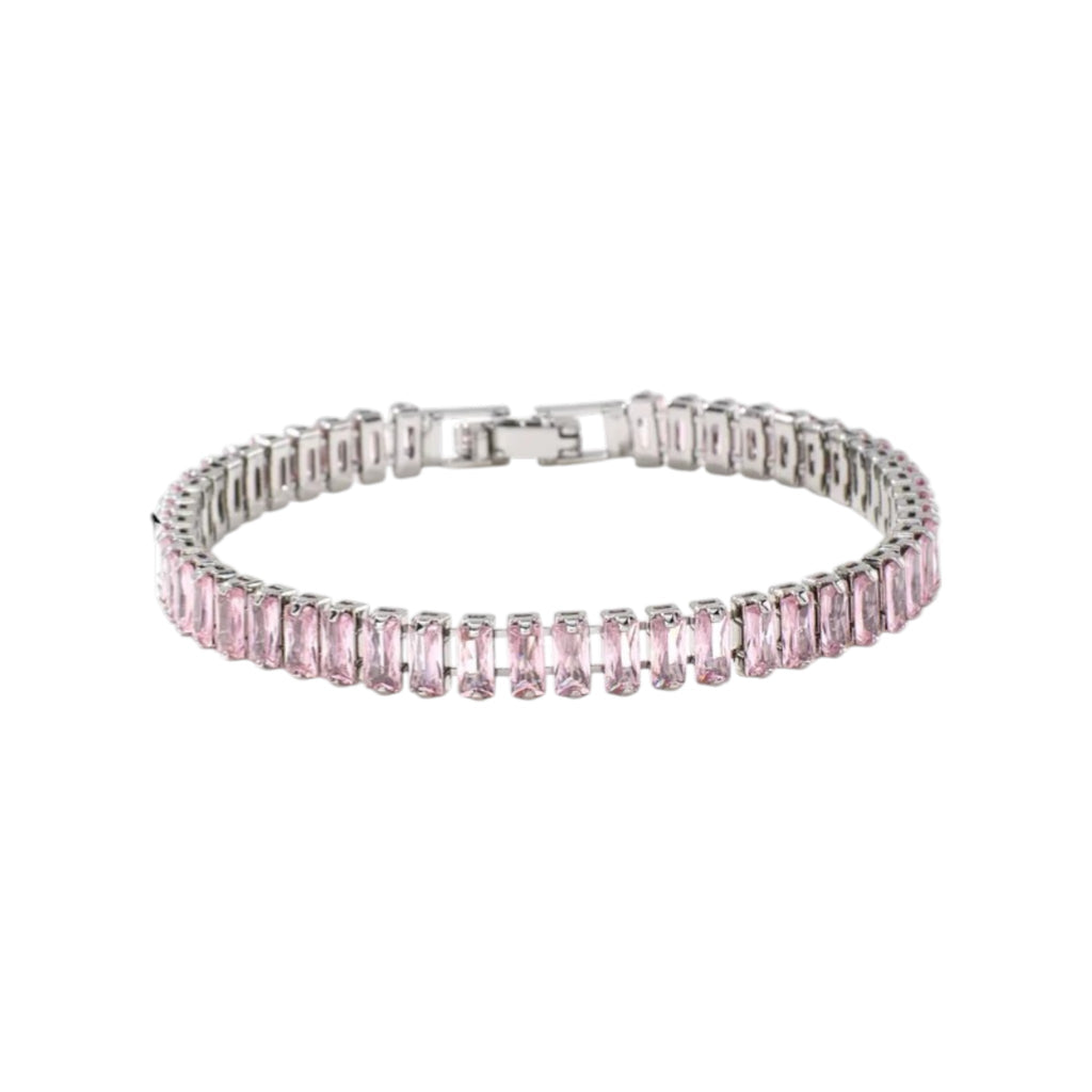 Wasserdichtes Armband mit rosa Kristallen, silberfarben, 19cm