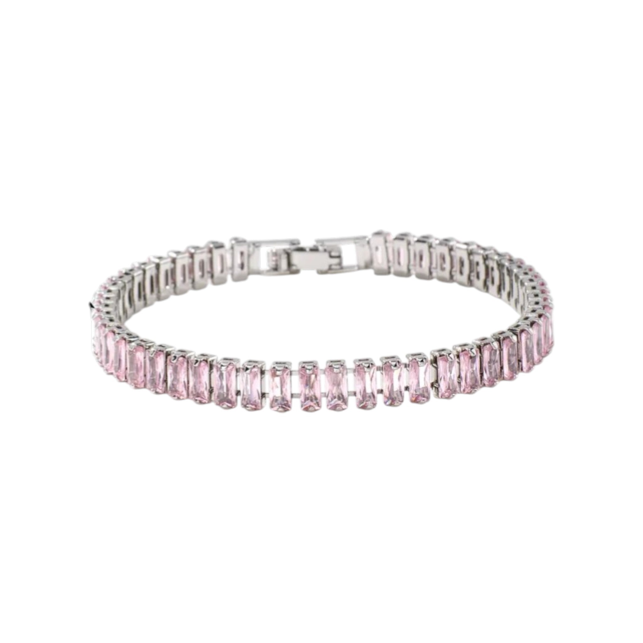Wasserdichtes Armband mit rosa Kristallen, silberfarben, 19cm
