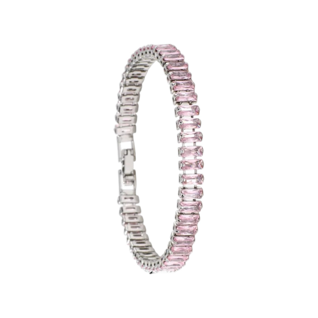 Wasserdichtes Armband mit rosa Kristallen, silberfarben, 19cm