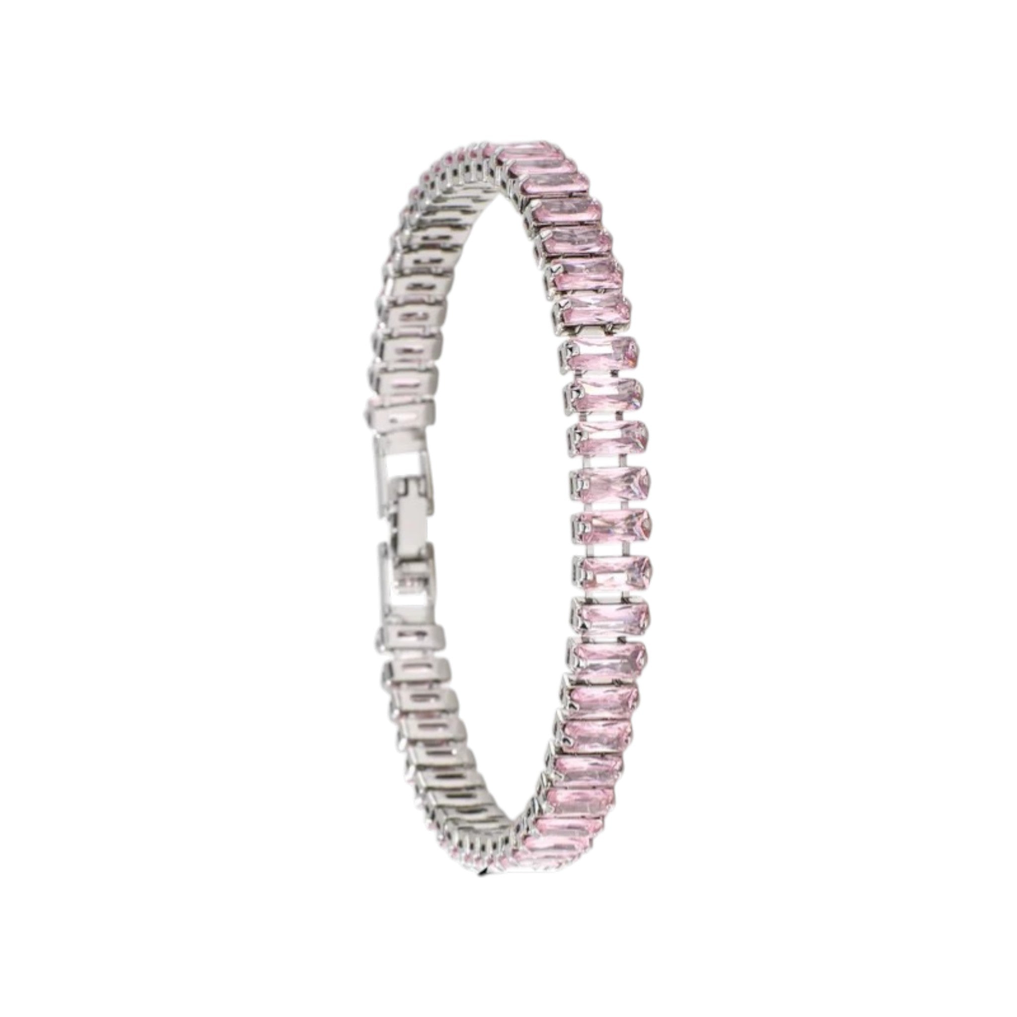 Wasserdichtes Armband mit rosa Kristallen, silberfarben, 19cm
