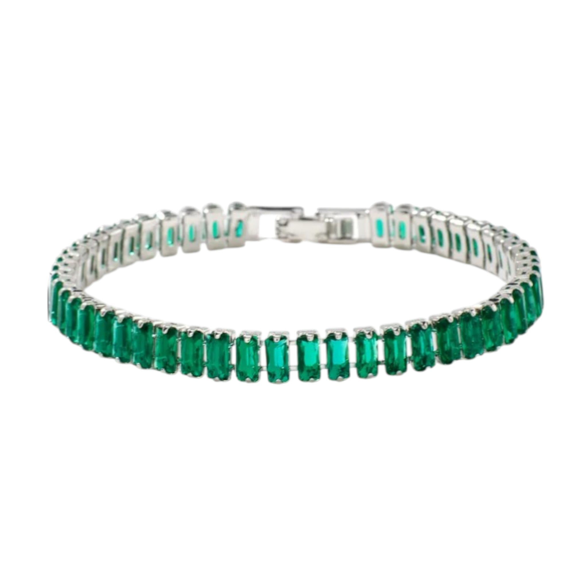 Wasserdichtes Armband mit grünen Kristallen, silberfarben, 19cm