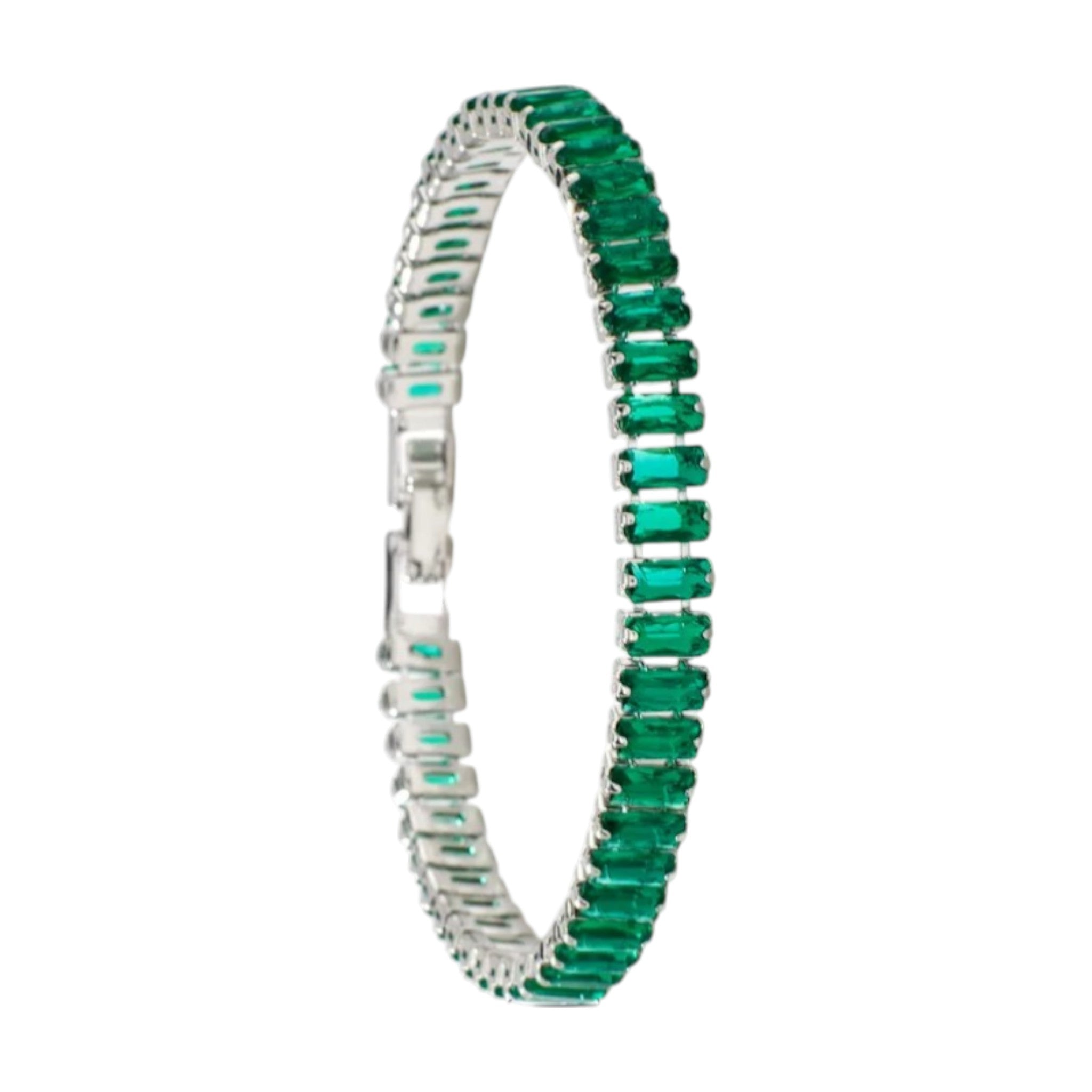 Wasserdichtes Armband mit grünen Kristallen, silberfarben, 19cm