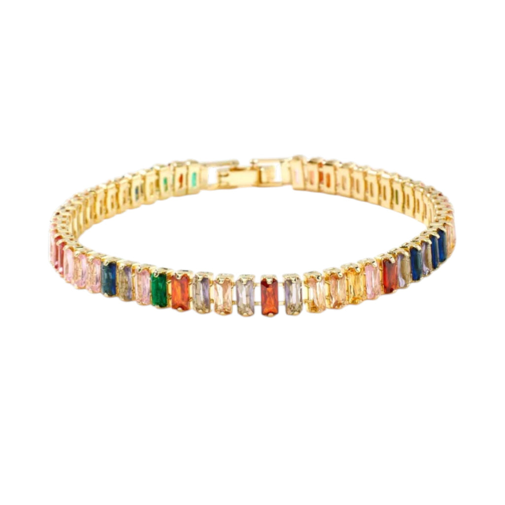 Wasserdichtes Armband mit bunten Kristallen Goldfarbe 19cm