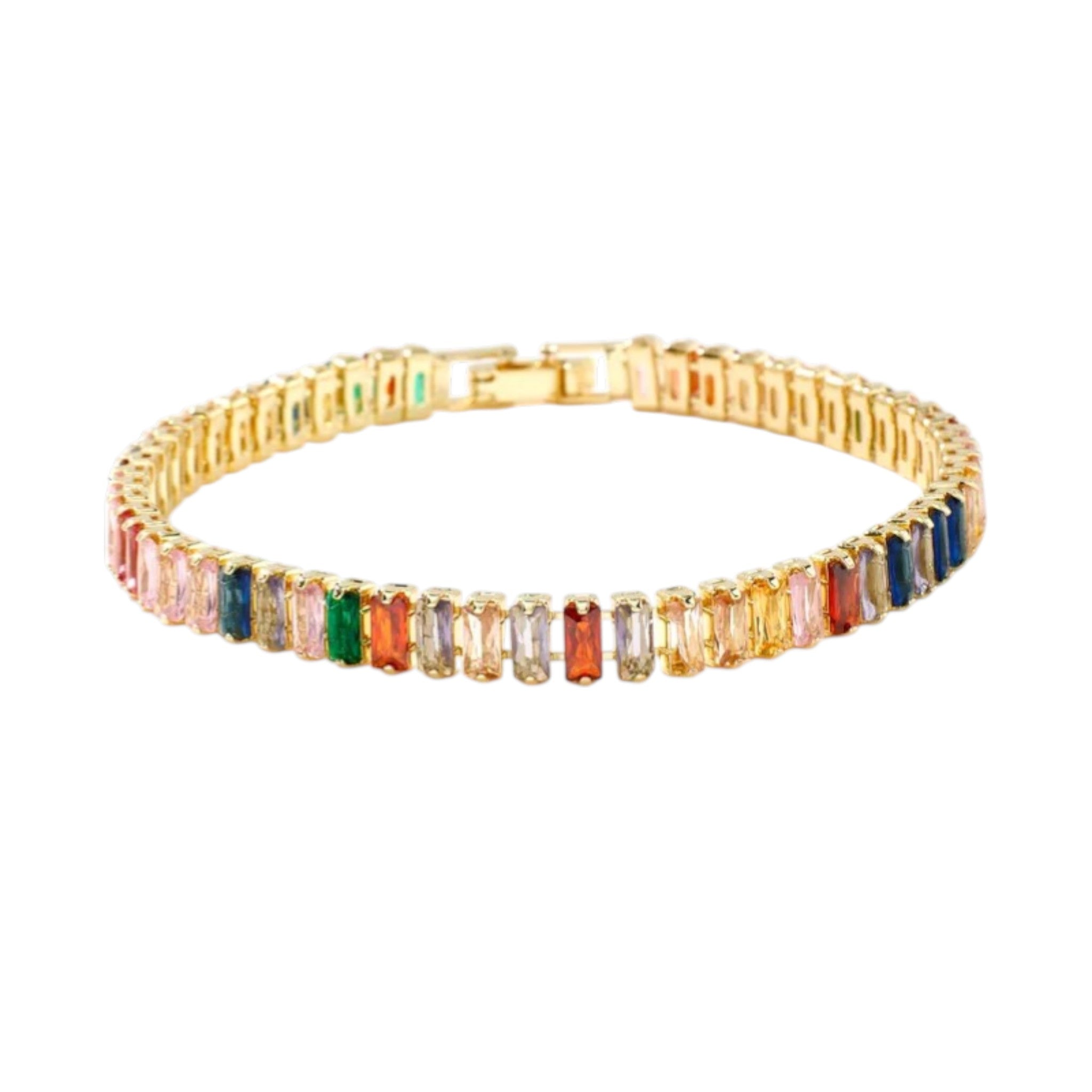 Wasserdichtes Armband mit bunten Kristallen Goldfarbe 19cm