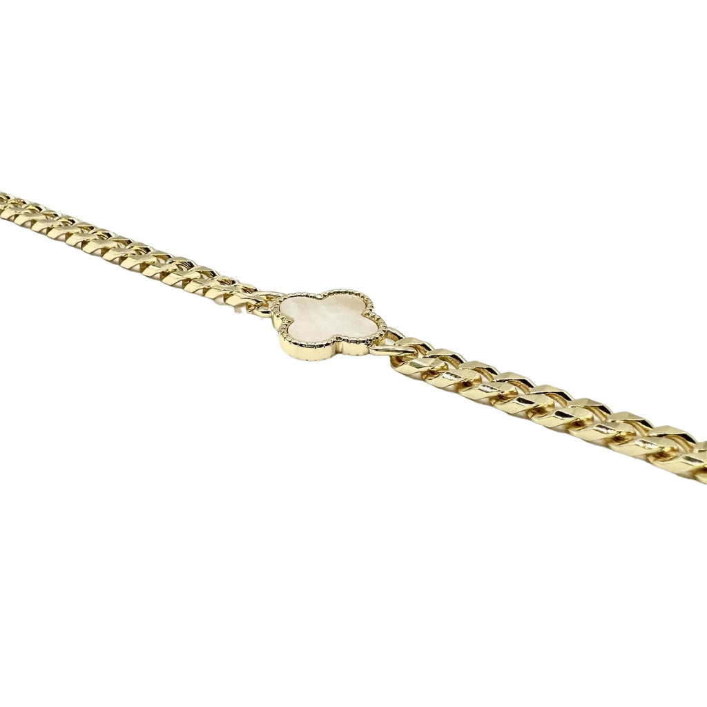 Wasserdichtes Perlmutt Kleeblatt-Armband, kubanische Kette, goldfarben