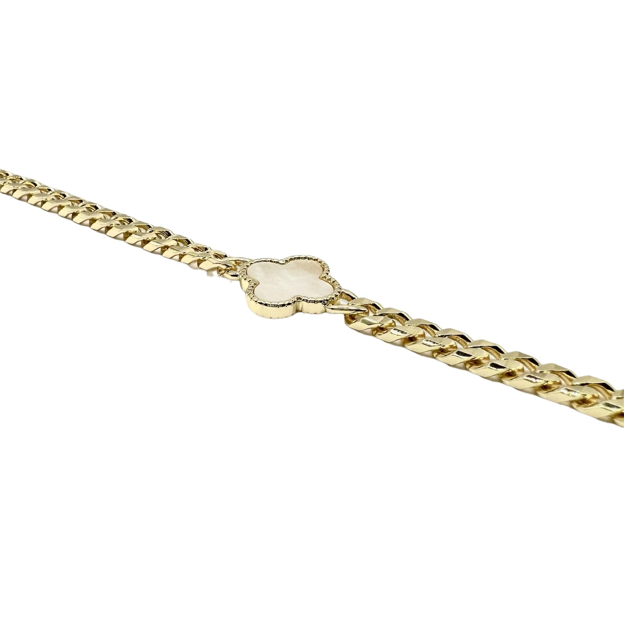 Wasserdichtes Perlmutt Kleeblatt-Armband, kubanische Kette, goldfarben