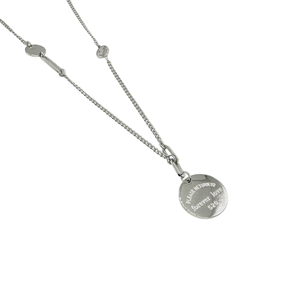 Wasserdichte Smiley-Halskette mit rundem Gravur-Anhänger Forever Love Silber