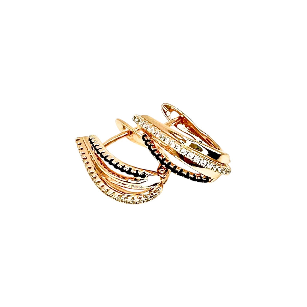 Waterproof Earrings Rose Gold Double Ring White Black Crystal Pave