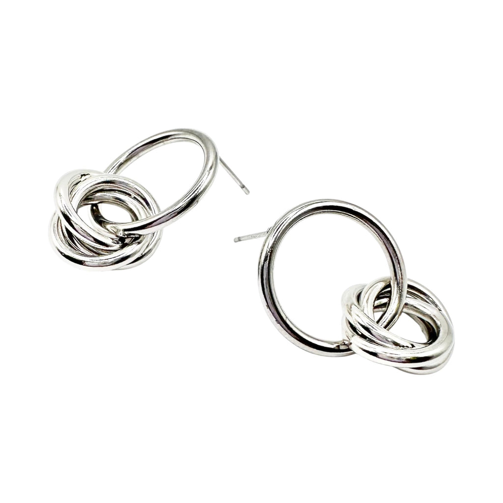 Wasserdichte Ohrstecker Silber Offener Kreis Ring Dreifach Knoten Charm Verschlungen Sculptural Minimalistisch