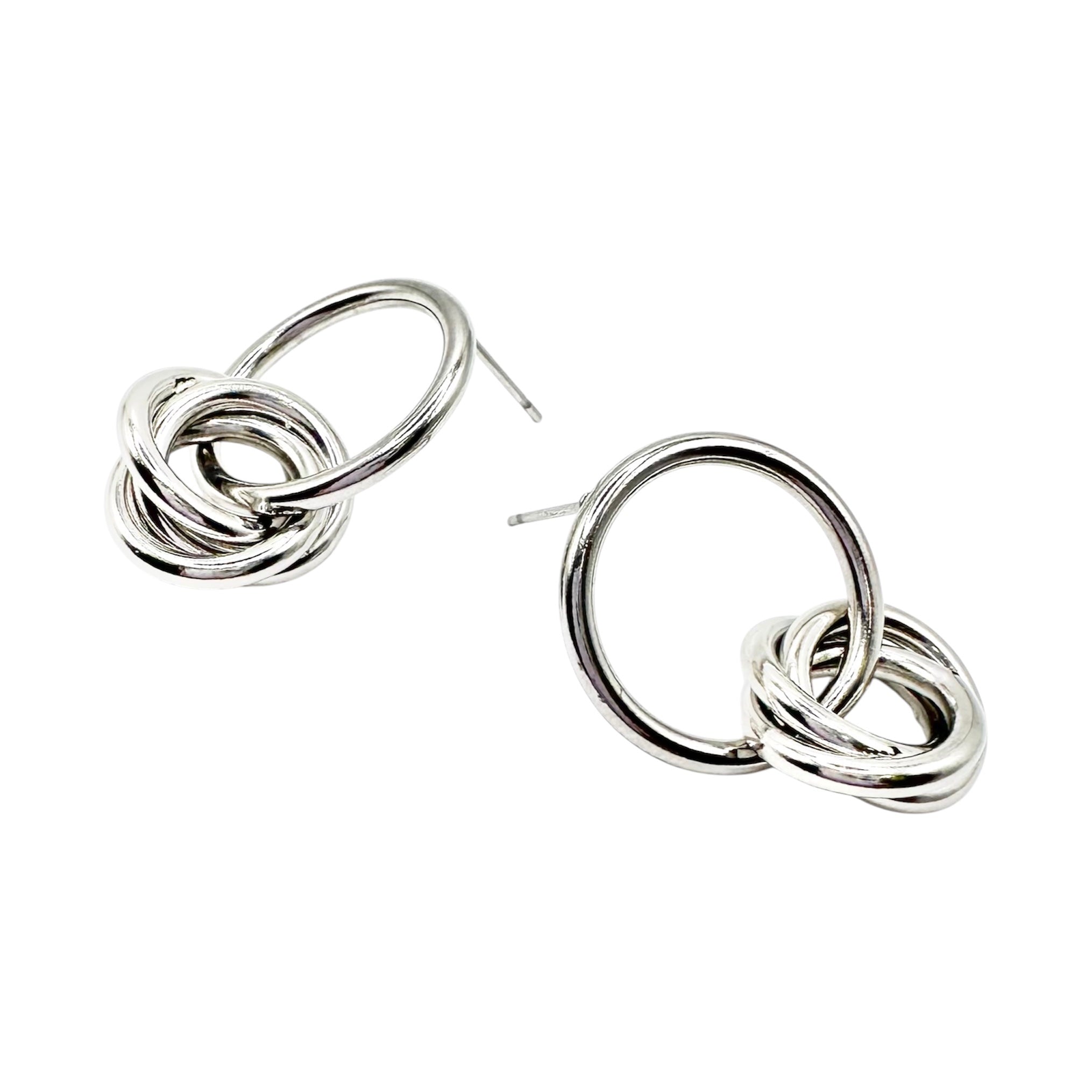 Wasserdichte Ohrstecker Silber Offener Kreis Ring Dreifach Knoten Charm Verschlungen Sculptural Minimalistisch