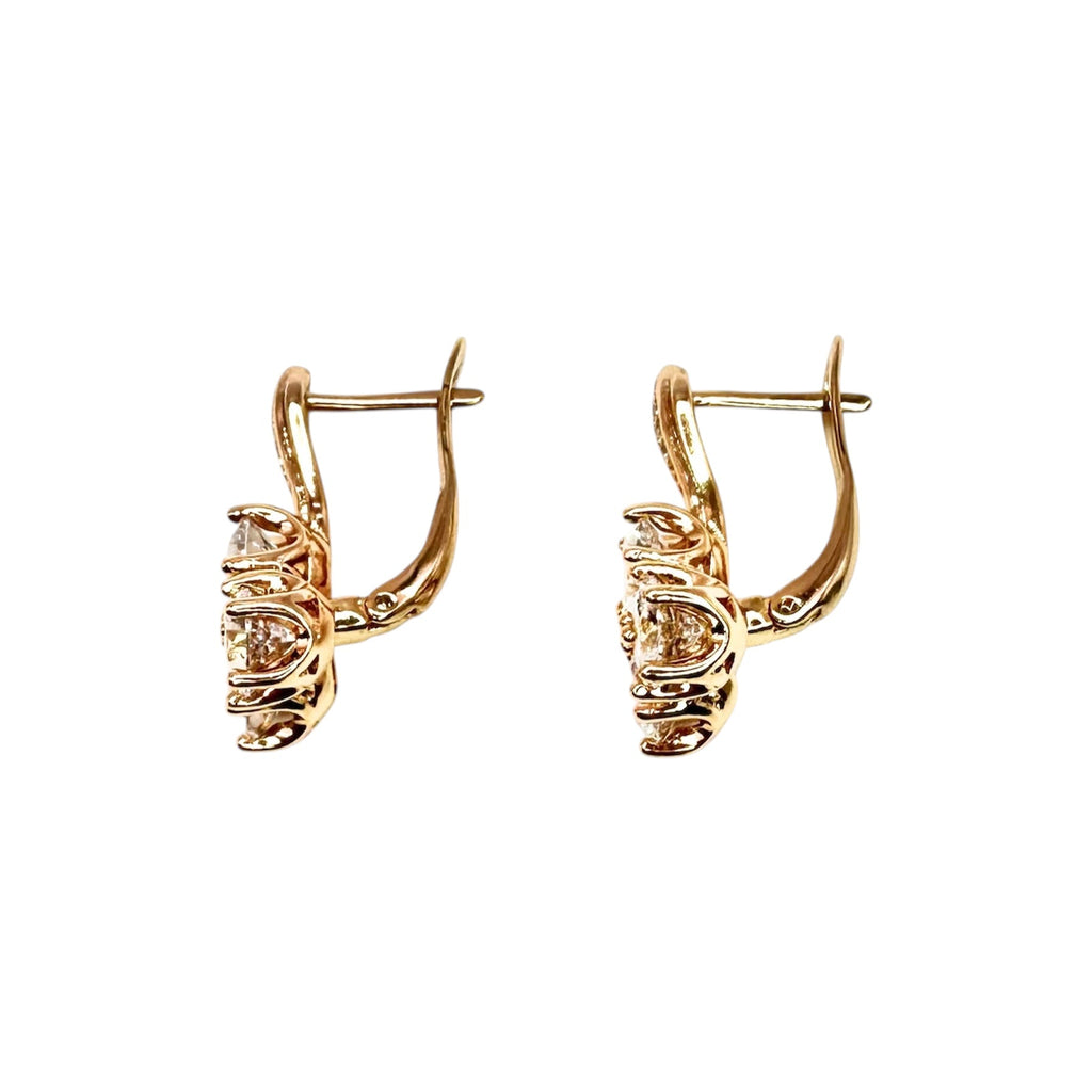 Waterproof Earrings Rose Gold Clover 3 Round Zirconia 5mm Pave Hinge