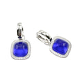 Waterproof Drop Earrings Silver Square Cabochon Sapphire Blue Crystal Crystal Pavé Halo Huggie Hoop Pomellato